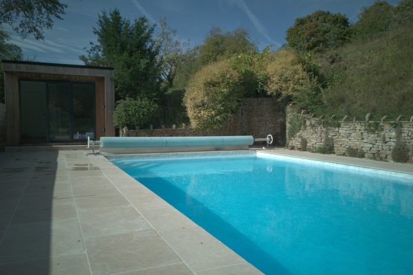 Alkham pool refurbishment, liner in landscape